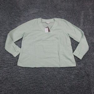 J.Jill Blouse Shirt Womens Medium Green Celery Gauze V Neck Long Sleeve NWT